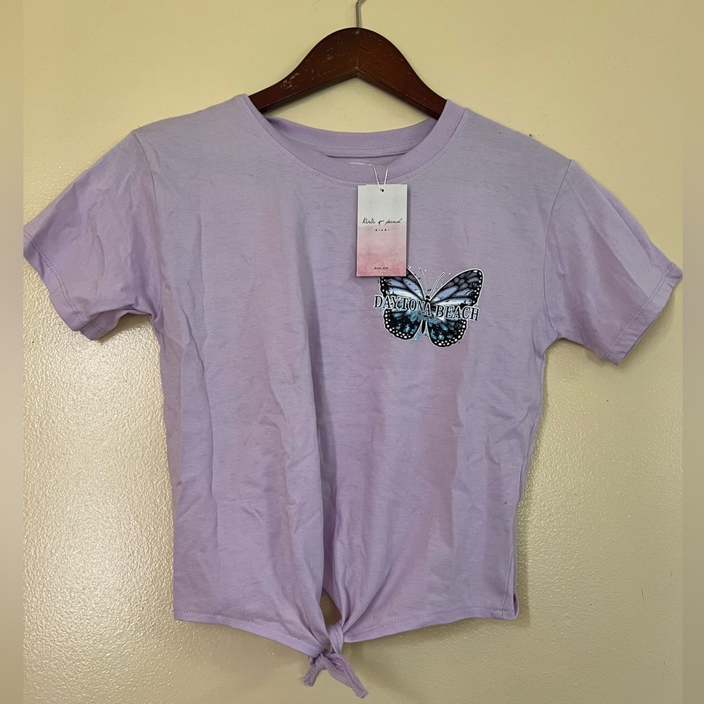 Lavender Butterfly Graphic Tie-Front Crop Top Size Small